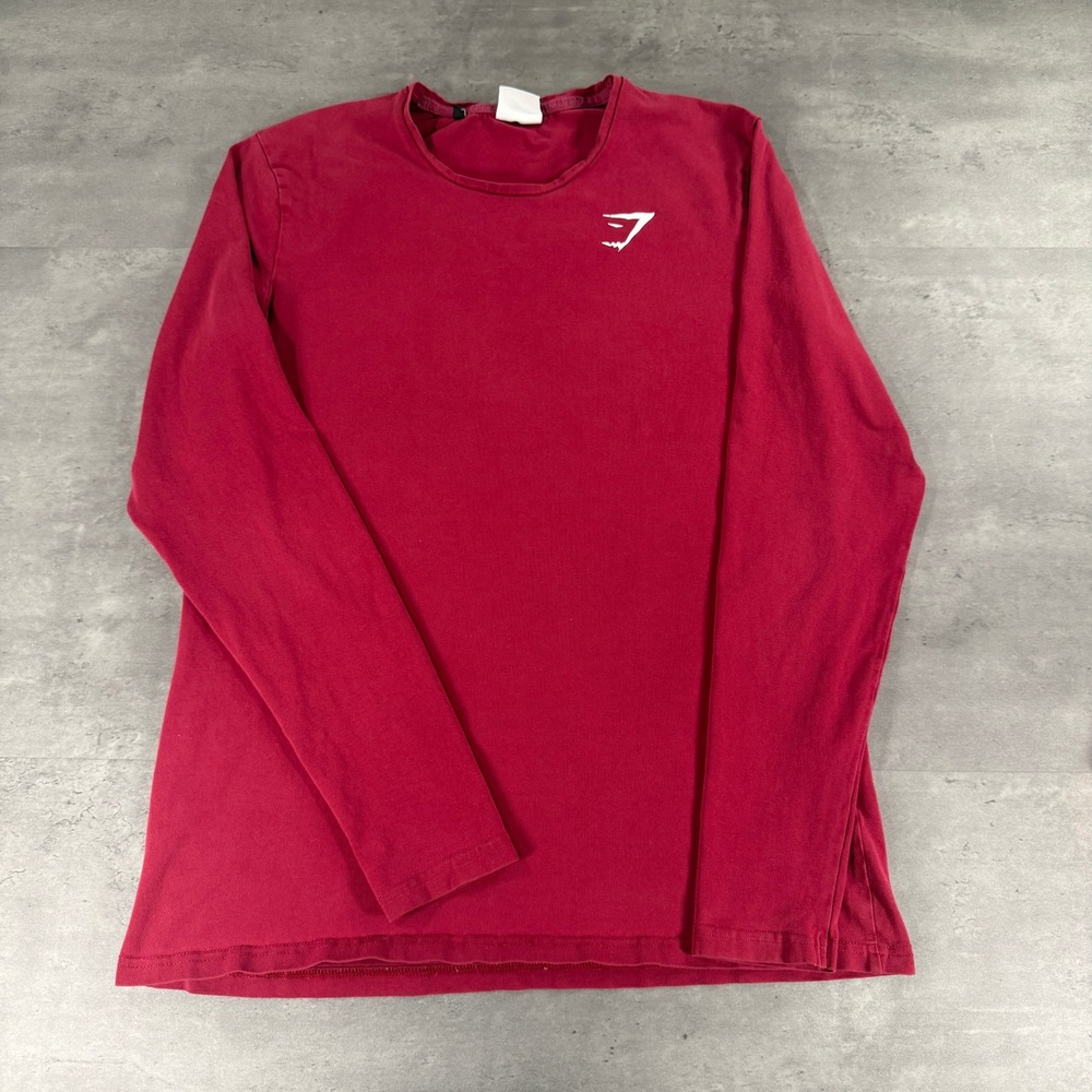 Gymshark T-Shirt Mens Medium Training Dark Red Long Sleeve Compression Cotton